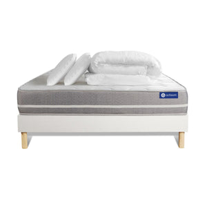 Pacchetto letto completo - Materasso 140x190cm + Box spring con doghe (kit) + 2 cuscini + Piumino - Actiflex Touch