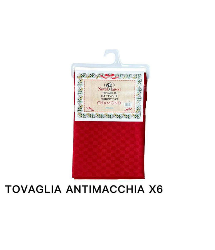 Tovaglia Natalizia Antimacchia Impermeabile Christmas Tessuto Rosso 6 Posti         