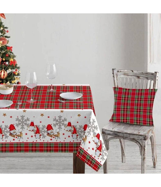 Tovaglia Natalizia In Stampa Digitale Fantasia Tartan Babbo Natale Renne 12posti         
