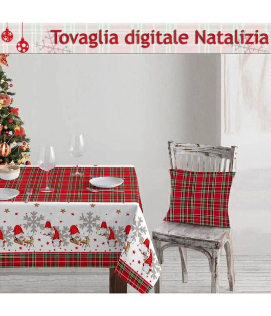 Tovaglia Natalizia In Stampa Digitale Fantasia Tartan Babbo Natale Renne 12posti         