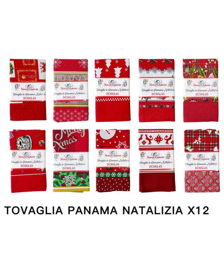 Tovaglia Natalizia Tessuto Panama Resistente Tema Natale Varie Fantasie 12 Posti         