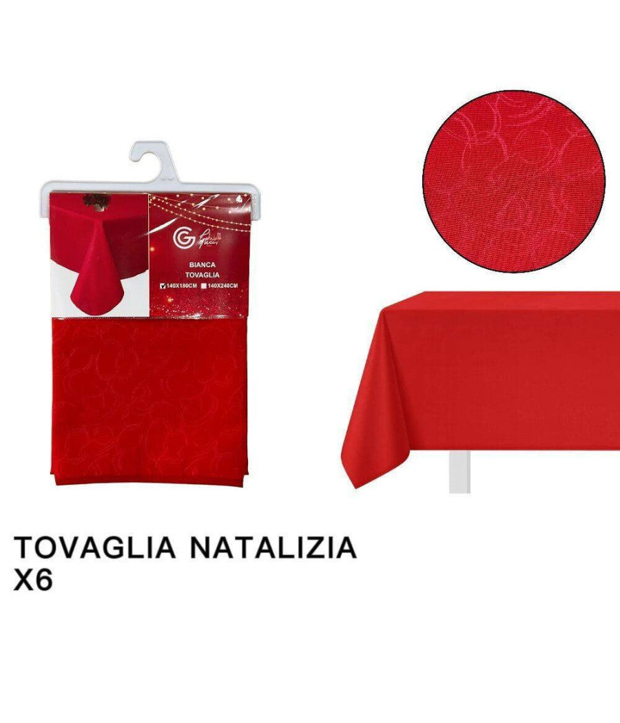 Tovaglia Natalizia Tessuto Rosso Tinta Unita Natale Capodanno 6 Posti 140x180cm         