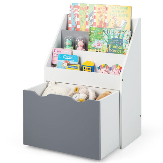 Libreria per bambini 50 x 28 x 70 cm con contenitore portagiochi su ruote pratico contenitore stile moderno MDF grigio 20_0015018