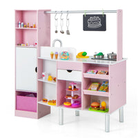 Cucina per bambini e negozio di alimentari Cucina da gioco 2 in 1 su entrambi i lati con luci e suoni realistici Macchina per il ghiaccio Lavagna 82 accessori inclusi Rosa 20_0008375