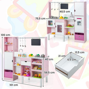 Cucina per bambini e negozio di alimentari Cucina da gioco 2 in 1 su entrambi i lati con luci e suoni realistici Macchina per il ghiaccio Lavagna 82 accessori inclusi Rosa 20_0008375