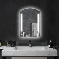 kleankin Specchio per Bagno con Luce LED Regolabile a 3 Colori e Mensola in Vetro, 50x12x70 cm, Argento