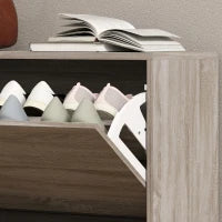 Set da Ingresso 3 Pezzi con Scarpiera, Appendiabiti e Specchio, in Legno e Vetro, color Legno e Bianco