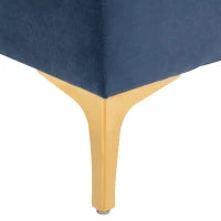 Panca Imbottita Fondoletto in Tessuto Vellutato e Base in Metallo Dorato, 118x45x42 cm, Blu