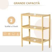 Scaffale Multiuso a 3 Ripiani Salvaspazio in Bambù, Mensola per Bagno, Salotto e Cucina, Facile da Montare, 62x33x80cm, Colore Naturale