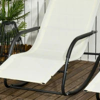 Set da 2 Sdraio a Dondolo con Poggiatesta e Braccioli, 67x144x87 cm, Grigio e Beige