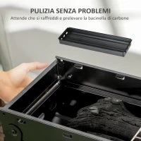 Barbecue a Carbonella Portatile con Gambe Pieghevoli e Vassoio Estraibile, 74x20x38cm, Nero