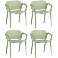Set 4 Sedie da Giardino Impilabili in PP dal Design Moderno con Braccioli 60x56x75 cm, Verde