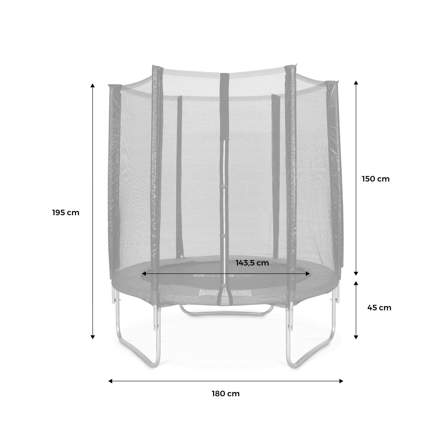 Trampolino 180cm con rete di protezione, grigio