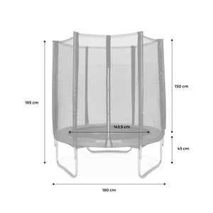 Trampolino 180cm con rete di protezione, grigio
