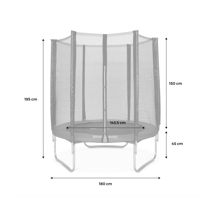 Trampolino 180cm con rete di protezione, grigio