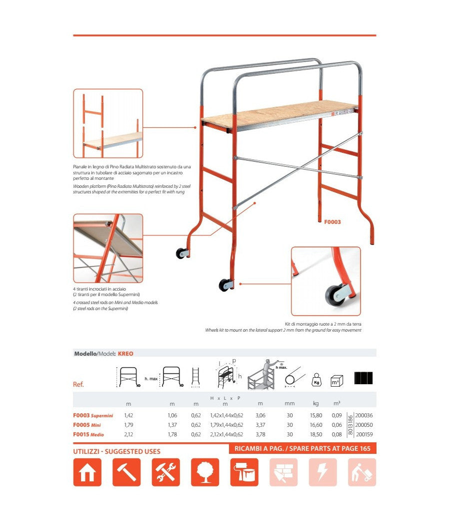 Trabattello Fai Da Te Medio Con Piano In Legno Altezza Massima 3,06 M Kreo         