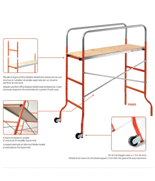 Trabattello Fai Da Te Medio Con Piano In Legno Altezza Massima 3,78 M Kreo Medio         
