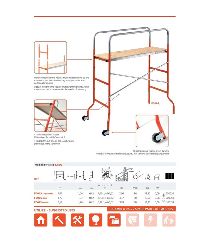 Trabattello Fai Da Te Medio Con Piano In Legno Altezza Massima 3,78 M Kreo Medio         