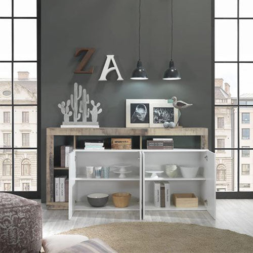 Madia  4 anteBianco laccato lucido e Cemento, ZLCHNMAD4P-CE