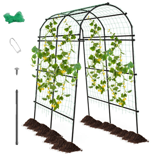 Traliccio ad arco per piante rampicanti con struttura in metallo rivestito in PE, Supporto per verdure alto 230cm-Decorazioni da giardino