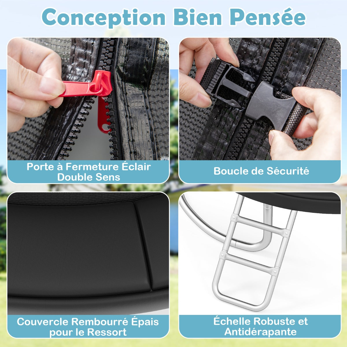Trampolino da esterno 305 cm stabile e sicuro design curvo acciaio zincato nero 20_0014510