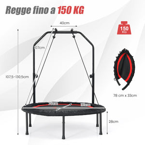 Trampolino pieghevole 101 cm con 2 bande di resistenza per bambini e adulti, Trampolino con maniglia regolabile in altezza Rosso-Trampolini