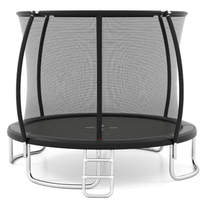 Trampolino da esterno 366 cm con rete di sicurezza e scala, Trampolino ricreativo pesante per bambini e adulti Nero-Trampolini