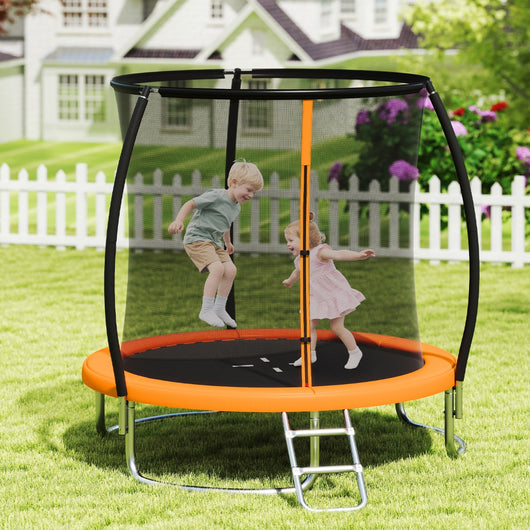 Trampolino ricreativo pesante con rete di sicurezza per bambini e adulti-Trampolino da esterno 244 cm in acciaio zincato antiruggine Arancione