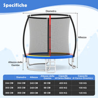 Trampolino da esterno 305 cm con rete di sicurezza e scala, Trampolino ricreativo pesante per bambini e adulti Colorato-Trampolini