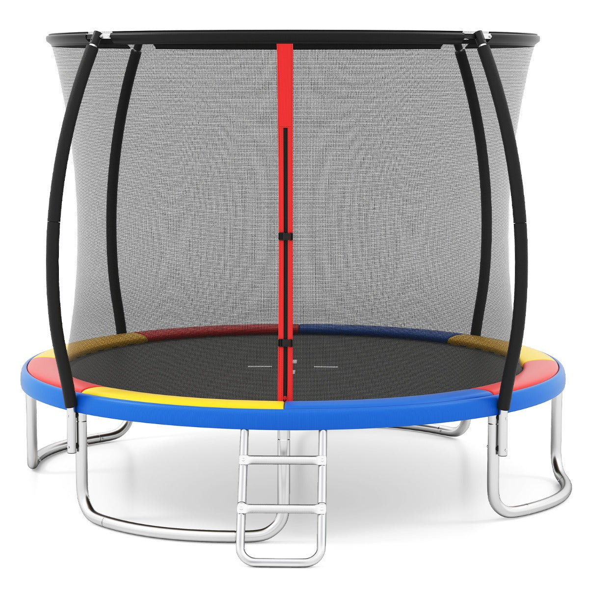 Trampolino da esterno 305 cm con rete di sicurezza e scala, Trampolino ricreativo pesante per bambini e adulti Colorato-Trampolini