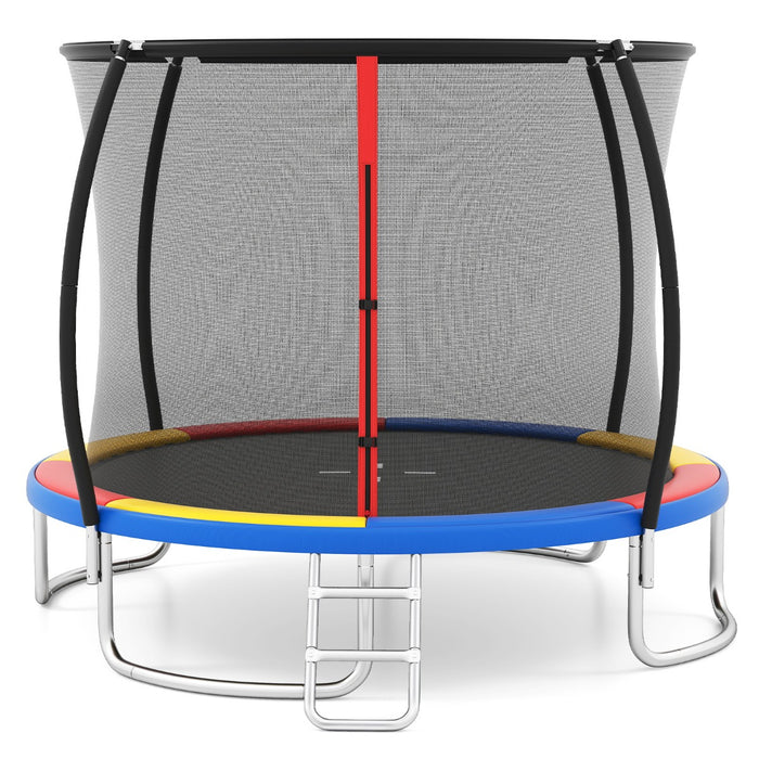 Trampolino da esterno 305 cm con rete di sicurezza e scala, Trampolino ricreativo pesante per bambini e adulti Colorato-Trampolini