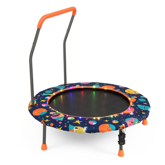 Trampolino per bambini da 92 cm con luci led tappeto rotondo per saltare, Mini trampolino per bambini 3-6 anni Blu scuro-Trampolini