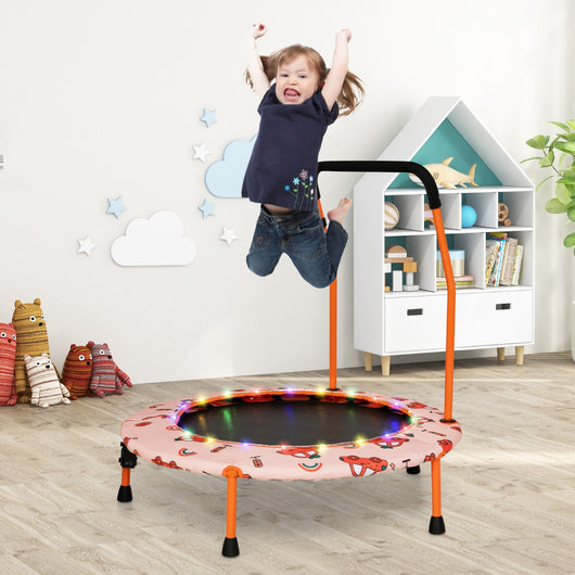 Trampolino per bambini da 92 cm con luci led tappeto rotondo per saltare, Mini trampolino per bambini 3-6 anni Arancione-Trampolini