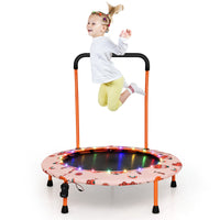 Trampolino per bambini da 92 cm con luci led tappeto rotondo per saltare, Mini trampolino per bambini 3-6 anni Arancione-Trampolini