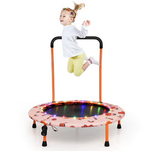 Trampolino per bambini da 92 cm con luci led tappeto rotondo per saltare, Mini trampolino per bambini 3-6 anni Arancione-Trampolini