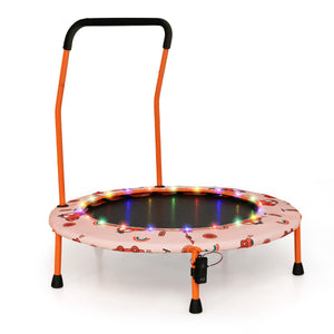 Trampolino per bambini da 92 cm con luci led tappeto rotondo per saltare, Mini trampolino per bambini 3-6 anni Arancione-Trampolini