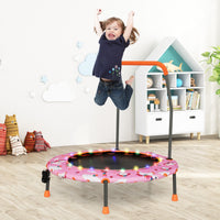 Trampolino per bambini da 92 cm con luci led tappeto rotondo per saltare, Mini trampolino per bambini 3-6 anni Rosa-Trampolini