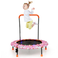 Trampolino per bambini da 92 cm con luci led tappeto rotondo per saltare, Mini trampolino per bambini 3-6 anni Rosa-Trampolini