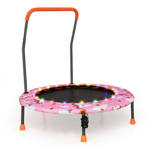 Trampolino per bambini da 92 cm con luci led tappeto rotondo per saltare, Mini trampolino per bambini 3-6 anni Rosa-Trampolini