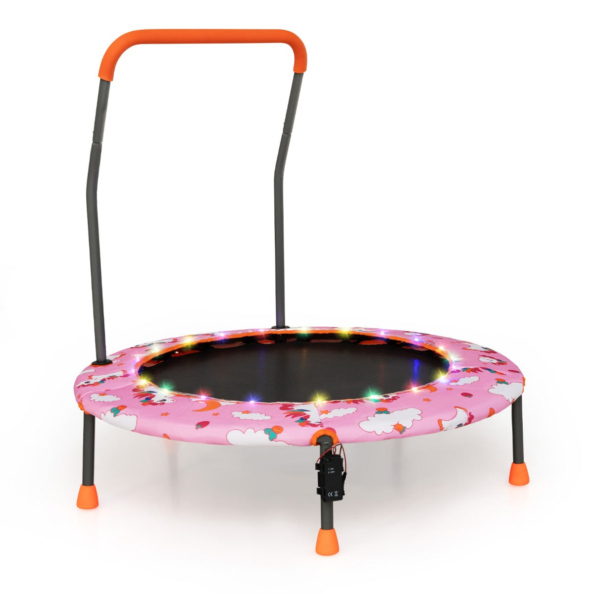 Trampolino per bambini da 92 cm con luci led tappeto rotondo per saltare, Mini trampolino per bambini 3-6 anni Rosa-Trampolini