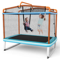 Trampolino per bambini con rete di protezione altalena barra orizzontale, Trampolino da esterno 190x124x222cm Arancione-Trampolini