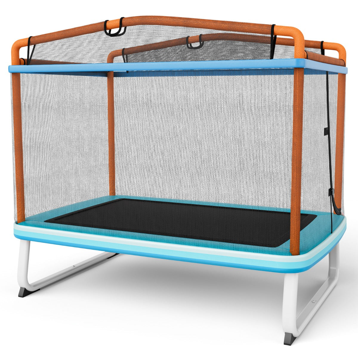 Trampolino per bambini con rete di protezione altalena barra orizzontale, Trampolino da esterno 190x124x222cm Arancione-Trampolini