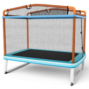 Trampolino per bambini con rete di protezione altalena barra orizzontale, Trampolino da esterno 190x124x222cm Arancione-Trampolini