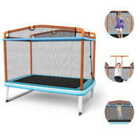 Trampolino per bambini con rete di protezione altalena barra orizzontale, Trampolino da esterno 190x124x222cm Arancione-Trampolini