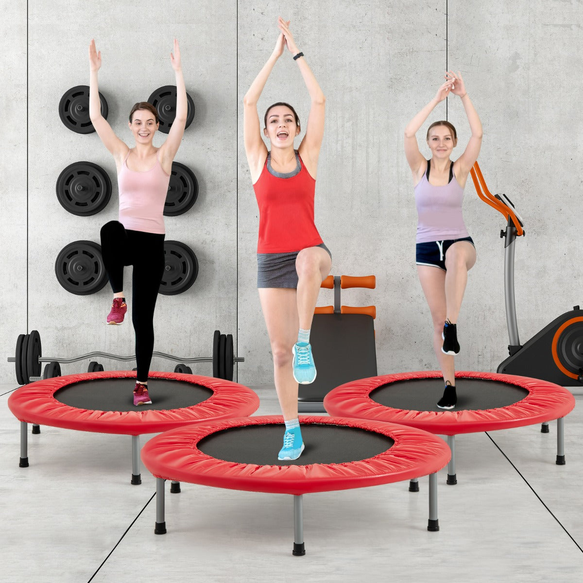 Trampolino pieghevole per bambini con carico massimo 150kg, Mini trampolino portatile per interno Rosso-Trampolini