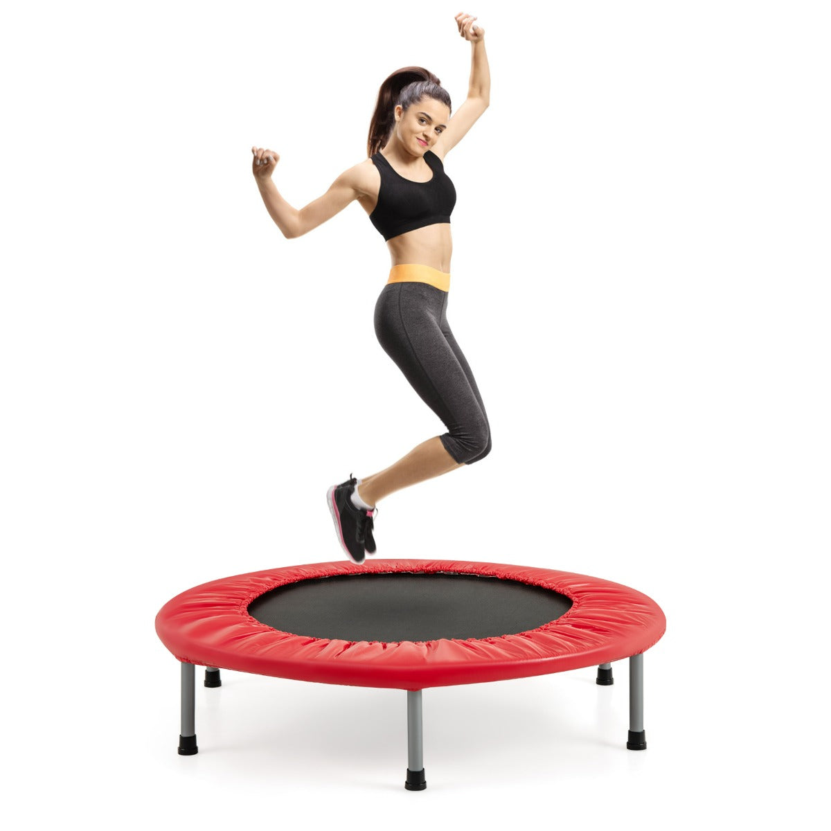 Trampolino pieghevole per bambini con carico massimo 150kg, Mini trampolino portatile per interno Rosso-Trampolini