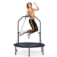 Trampolino pieghevole 101 cm con 2 bande di resistenza per bambini e adulti, Trampolino con maniglia regolabile in altezza Nero e blu-Trampolini