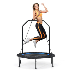 Trampolino pieghevole 101 cm con 2 bande di resistenza per bambini e adulti, Trampolino con maniglia regolabile in altezza Nero e blu-Trampolini