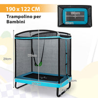 Trampolino rettangolare per bambini con altalena rete di sicurezza, Trampolino elastico da esterno da 190cm Blu-Trampolini