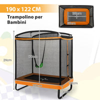 Trampolino rettangolare per bambini con altalena rete di sicurezza, Trampolino elastico da esterno da 190cm Arancione-Trampolini